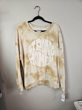 Beige Tie-Dye 'Strong Women' Crewneck Sweatshirt